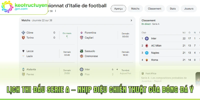 Lịch Thi Đấu Serie A – Nhịp Điệu Chiến Thuật Của Bóng Đá Ý
